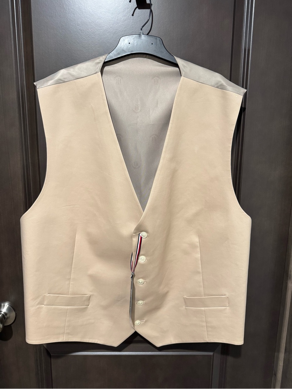 Tommy Hilfiger Beige Men's Dress Vest with Signature Trim